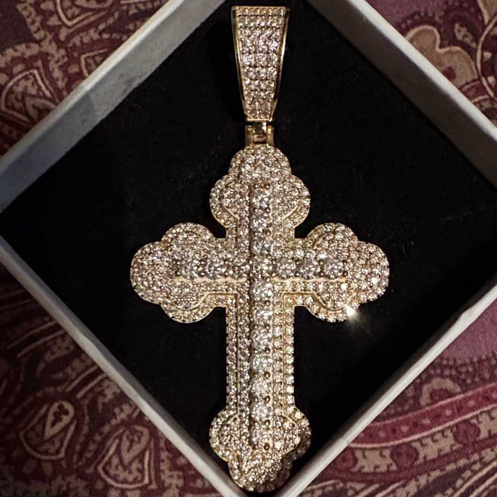 Gold Pave moissanite Cross Pendant Necklace - Sparkling Religious Jewelry